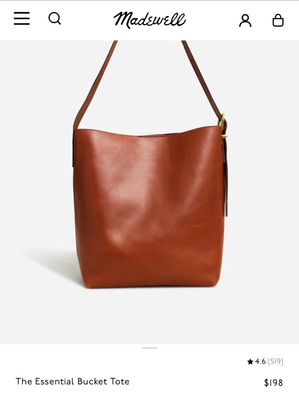 Madewell Leather Essential Bucket Bag in Warm Cinnamon